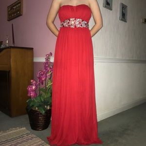 Red Strapless Chiffon Dress